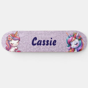 Cute Unicorn Pink Glitter Personalize Skateboard