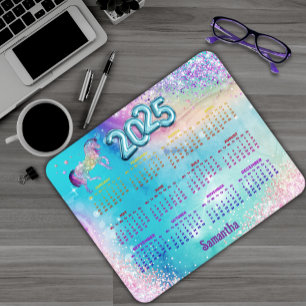 Cute unicorn pink Glitter rainbow aqua 2025 Mouse Pad