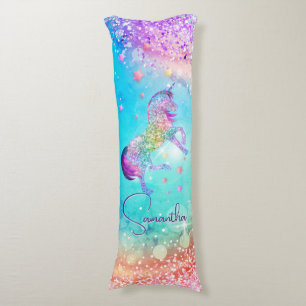 Cute unicorn pink Glitter rainbow aqua monogram Body Cushion