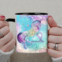 Cute unicorn pink Glitter rainbow aqua monogram