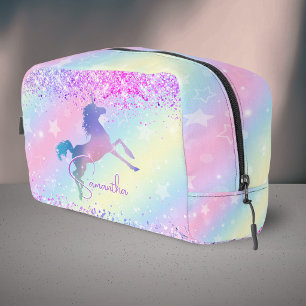 Cute unicorn pink Glitter rainbow art monogram Dopp Kit