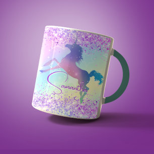 Cute unicorn pink Glitter rainbow art monogram Mug