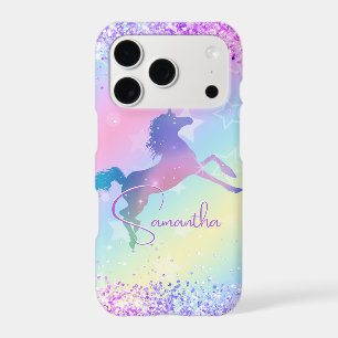 Cute unicorn pink Glitter rainbow art monogram Not