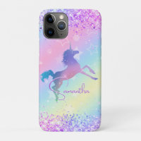 Cute unicorn pink Glitter rainbow art monogram Not