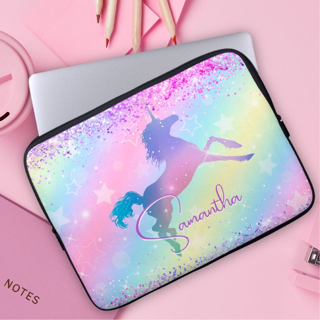 Cute unicorn pink Glitter rainbow art monogram Not Laptop Sleeve (Creator Uploaded)