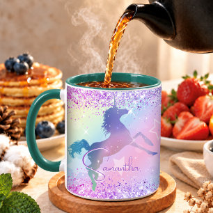 Cute unicorn pink Glitter rainbow art monogram Not Mug