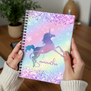 Cute unicorn pink Glitter rainbow art monogram Not Planner