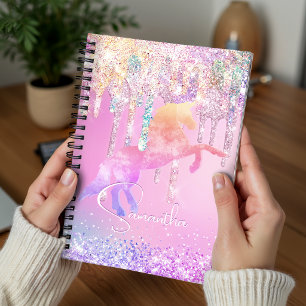 Cute unicorn pink Glitter rainbow Drips monogram Planner