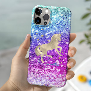 Cute unicorn pink Glitter rainbow gold monogram iPhone 11 Pro Case