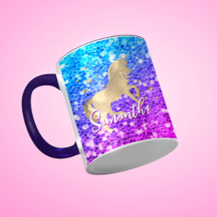 Cute unicorn pink Glitter rainbow gold monogram Mug