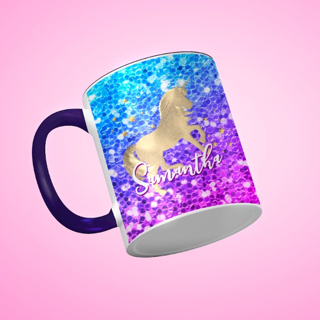 Cute unicorn pink Glitter rainbow gold monogram Mug (Creator Uploaded)