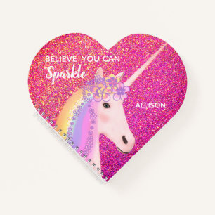 Cute Unicorn Pink Glitter Sparkle Personalised Notebook