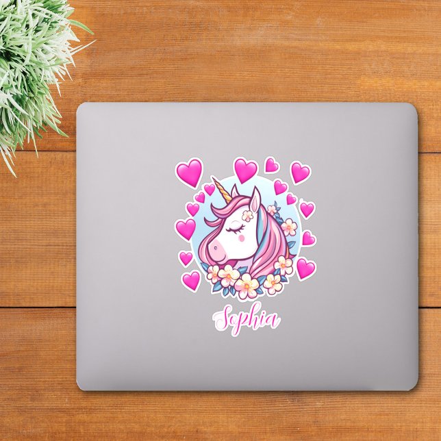Cute Unicorn, Pink Hearts & Flowers, Custom Name (Creator Uploaded)
