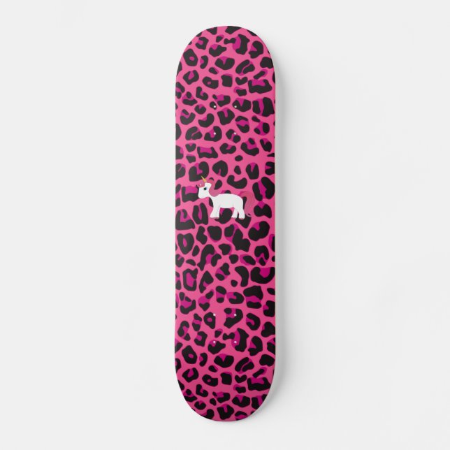 Cute unicorn pink leopard print skateboard (Front)