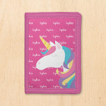 Cute Unicorn Pink Personalised Kids Name Trifold Wallet<br><div class="desc">Cute personalised girl unicorn wallet with a modern script font. You can choose your font of choice or change the background colour using the online template tools.</div>