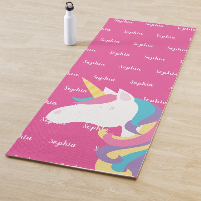 Cute Unicorn Pink Personalised Yoga Mat (In Situ)