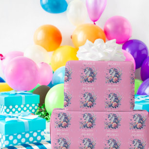 Cute Unicorn Pink Purple Glitter Girls Birthday Wrapping Paper