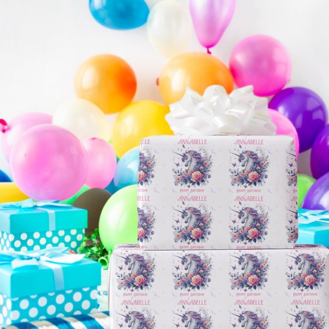 Cute Unicorn Pink Purple Glitter Girls Birthday  Wrapping Paper (Creator Uploaded)