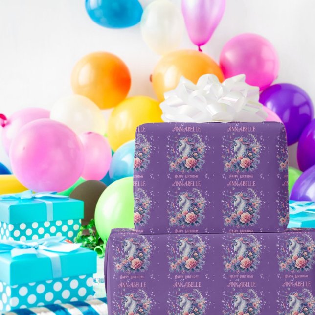Cute Unicorn Pink Purple Glitter Girls Birthday  Wrapping Paper (Creator Uploaded)