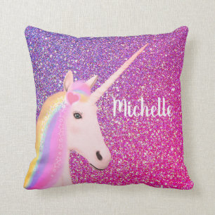 Cute Unicorn Pink Purple Glitter Ombre Sparkle Cushion