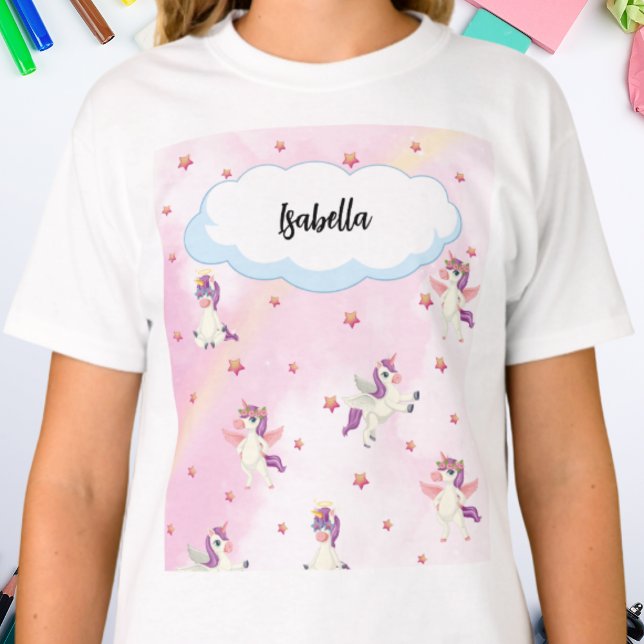 Cute Unicorn & Pink Stars for Girls Personalised T-Shirt (Creator Uploaded)