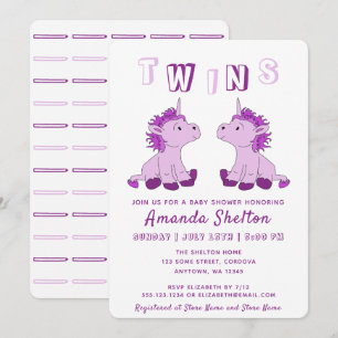 Cute Unicorn Pink Twins Girls Baby Shower Invitation