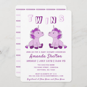 Cute Unicorn Pink Twins Girls Baby Shower Invitation