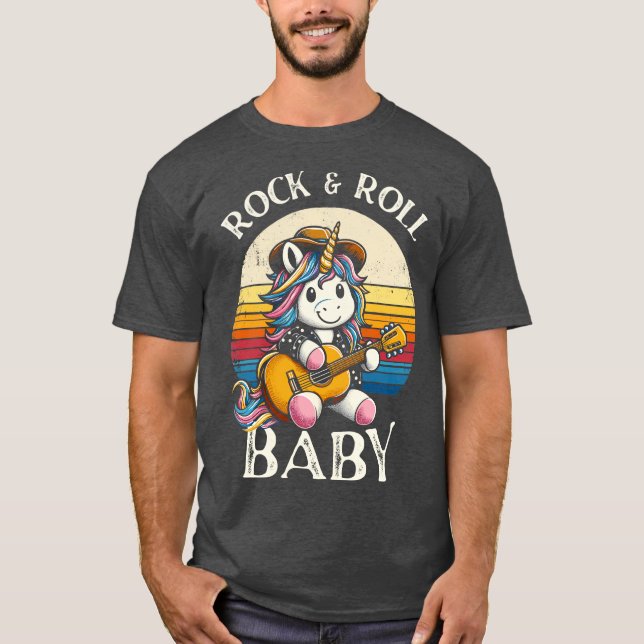 Cute Unicorn Playing Guitar 1 T-Shirt (Front)
