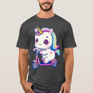 cute unicorn playing scooter T-Shirt