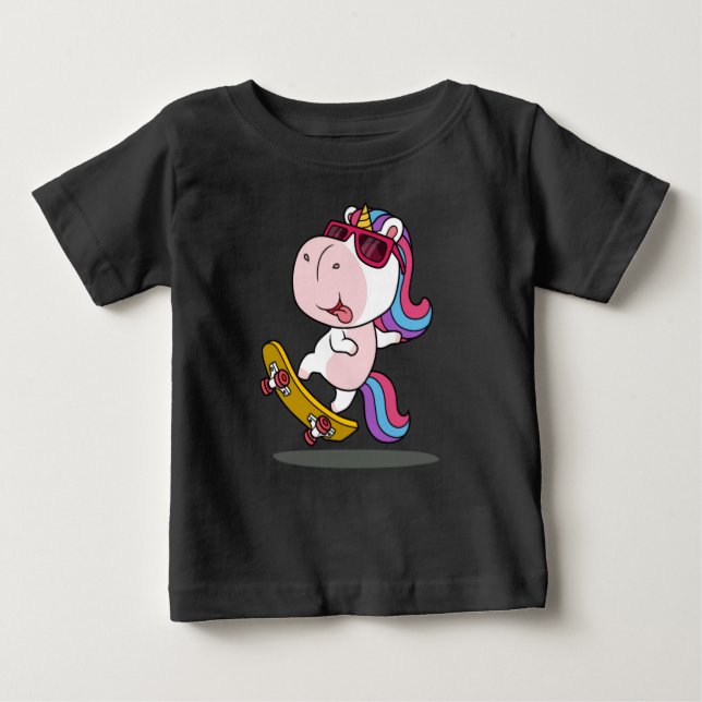 Cute unicorn playing skateboard baby T-Shirt (Front)