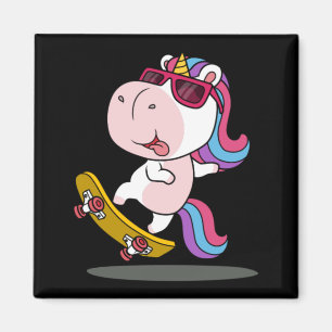 Cute unicorn playing skateboard magnet