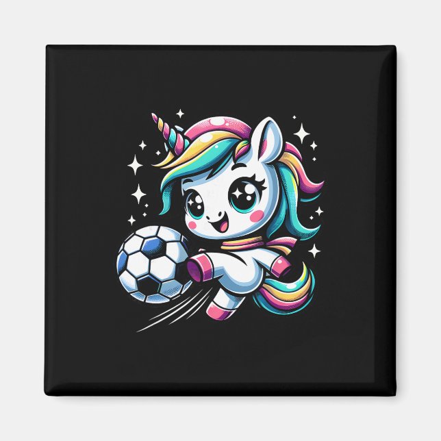 Cute Unicorn Playing Soccer  Magnet (Front)