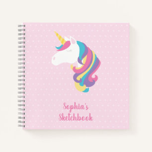 Cute Unicorn Polka Dot Personalised Sketchbook Notebook