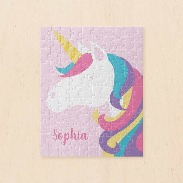 Cute Unicorn Polka Dot Personalized Kids Jigsaw Puzzle (Creator Uploaded)