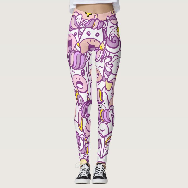 Cute Unicorn Pony: Magic Doodle Collection Leggings (Front)