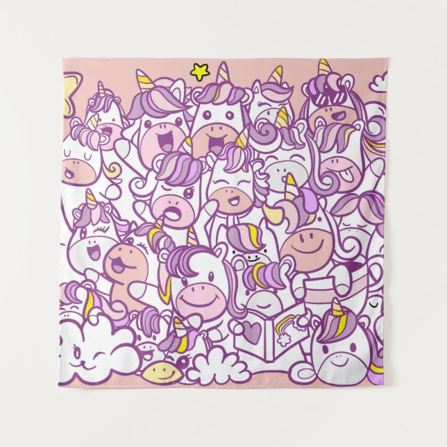 Cute Unicorn Pony: Magic Doodle Collection Tapestry (Front)