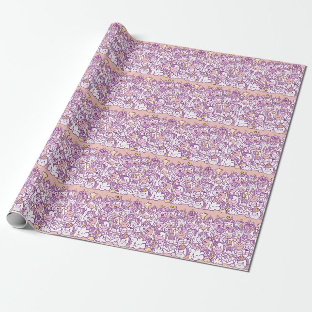 Cute Unicorn Pony: Magic Doodle Collection Wrapping Paper (Unrolled)