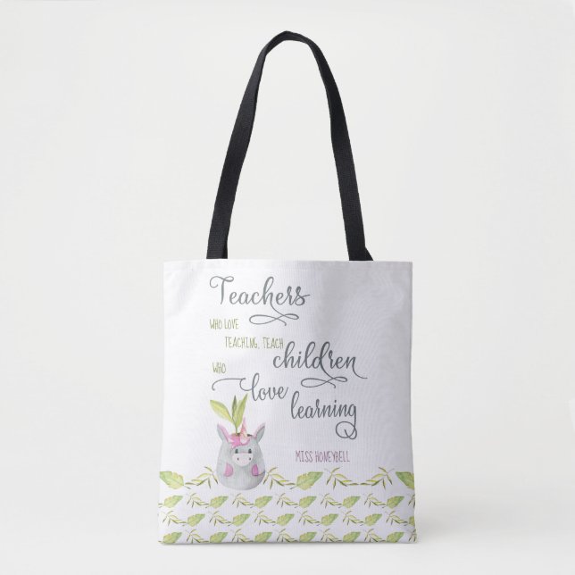 Cute Unicorn Potted Plant and Teacher Quote Tote Bag (Front)
