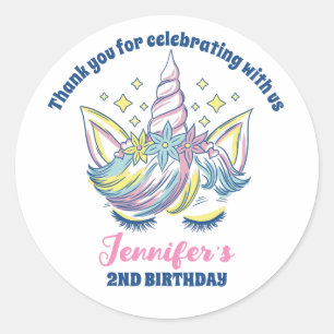 Cute Unicorn Princess Girls Birthday Party Favour Classic Round Sticker