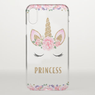 Cute Unicorn Princess Gold Glitter Pastel Pink iPhone X Case