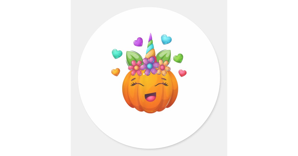 Cute Unicorn Pumpkin For Halloween Classic Round Sticker | Zazzle