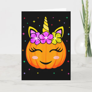 Cute Unicorn Pumpkin Girls Kids Funny Halloween Co Card