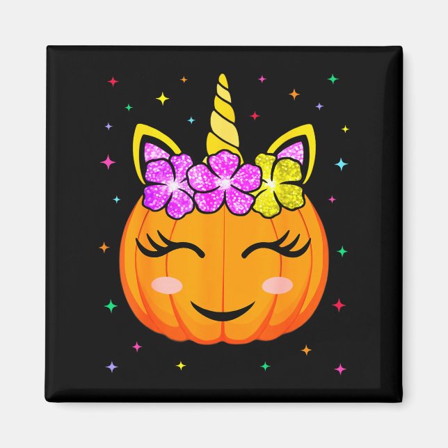 Cute Unicorn Pumpkin Girls Kids Funny Halloween Co Magnet (Front)