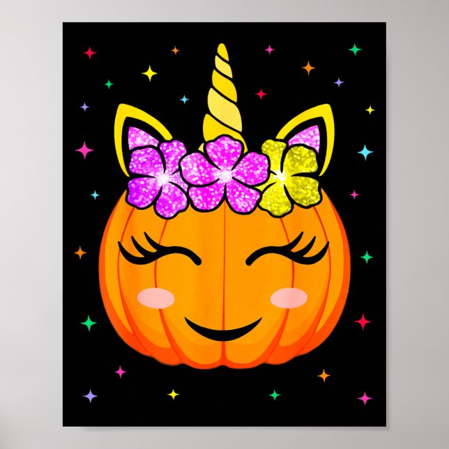 Cute Unicorn Pumpkin Girls Kids Funny Halloween Co Poster (Front)