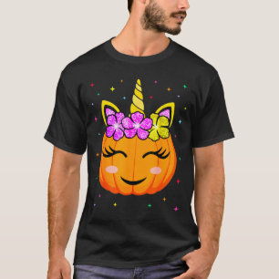 Cute Unicorn Pumpkin Girls Kids Funny Halloween Co T-Shirt