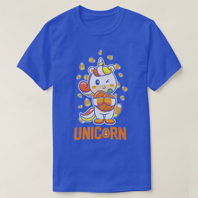 Cute Unicorn Pumpkin Halloween Thanksgiving  - 18  T-Shirt (Design Front)