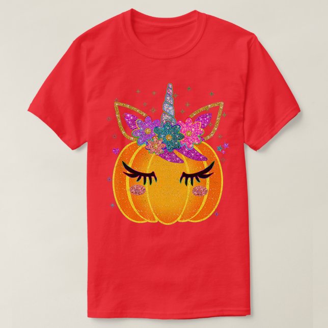 Cute Unicorn Pumpkin Halloween Thanksgiving  - 19  T-Shirt (Design Front)