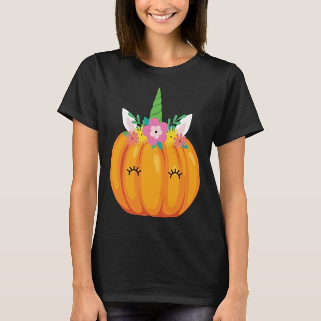 Cute Unicorn Pumpkin Halloween Thanksgiving costum T-Shirt (Front)