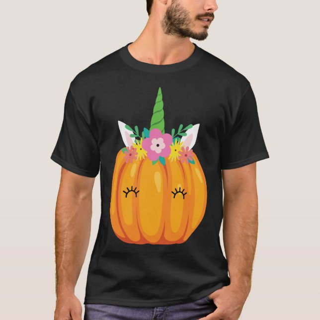 Cute Unicorn Pumpkin Halloween Thanksgiving costum T-Shirt (Front)