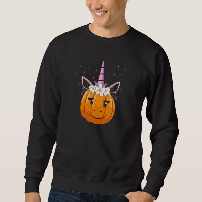 Cute Unicorn Pumpkin Halloween Thanksgiving Fall F Sweatshirt (Front)